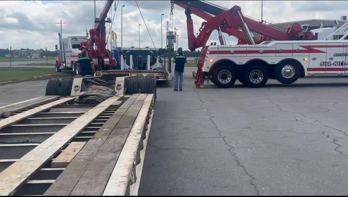 Crane on specialized heavy haul trailer